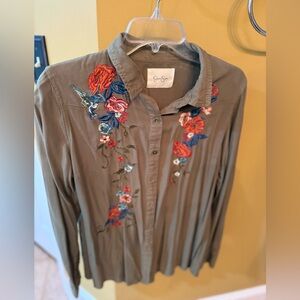 Jessica Simpson Olive Embroidered Shirt